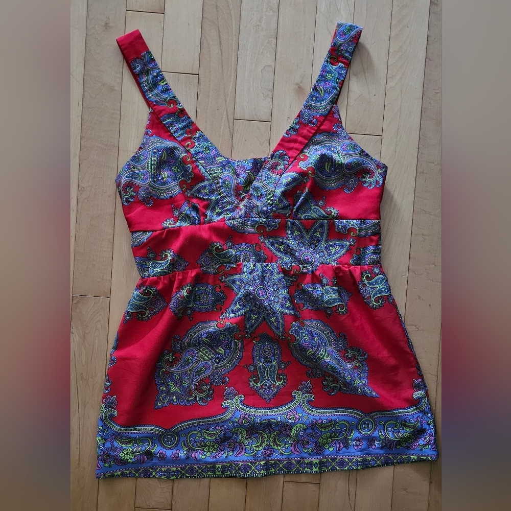 Vibrant Red Paisley Sleeveless Top